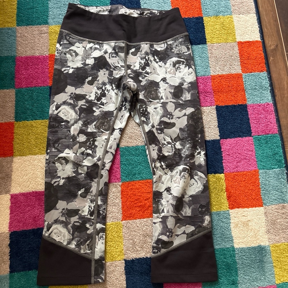 The North Face Black and Gray Floral Capri Leggings